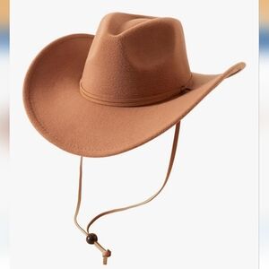 Brown Cowgirl Hat with Wind Lanyard